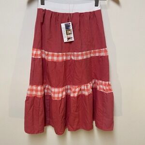Mom and Pop's Kids Maxi Skirt Girls 10/12 Pink Patchwork Gingham Tiered Cotton